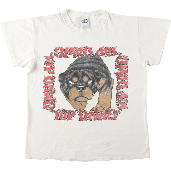 90'S TOP DAWG Dog Print Animal T-Shirt, Made in USA, Men's XL (approx.) Vintage cotton white type Vintage Second Hand