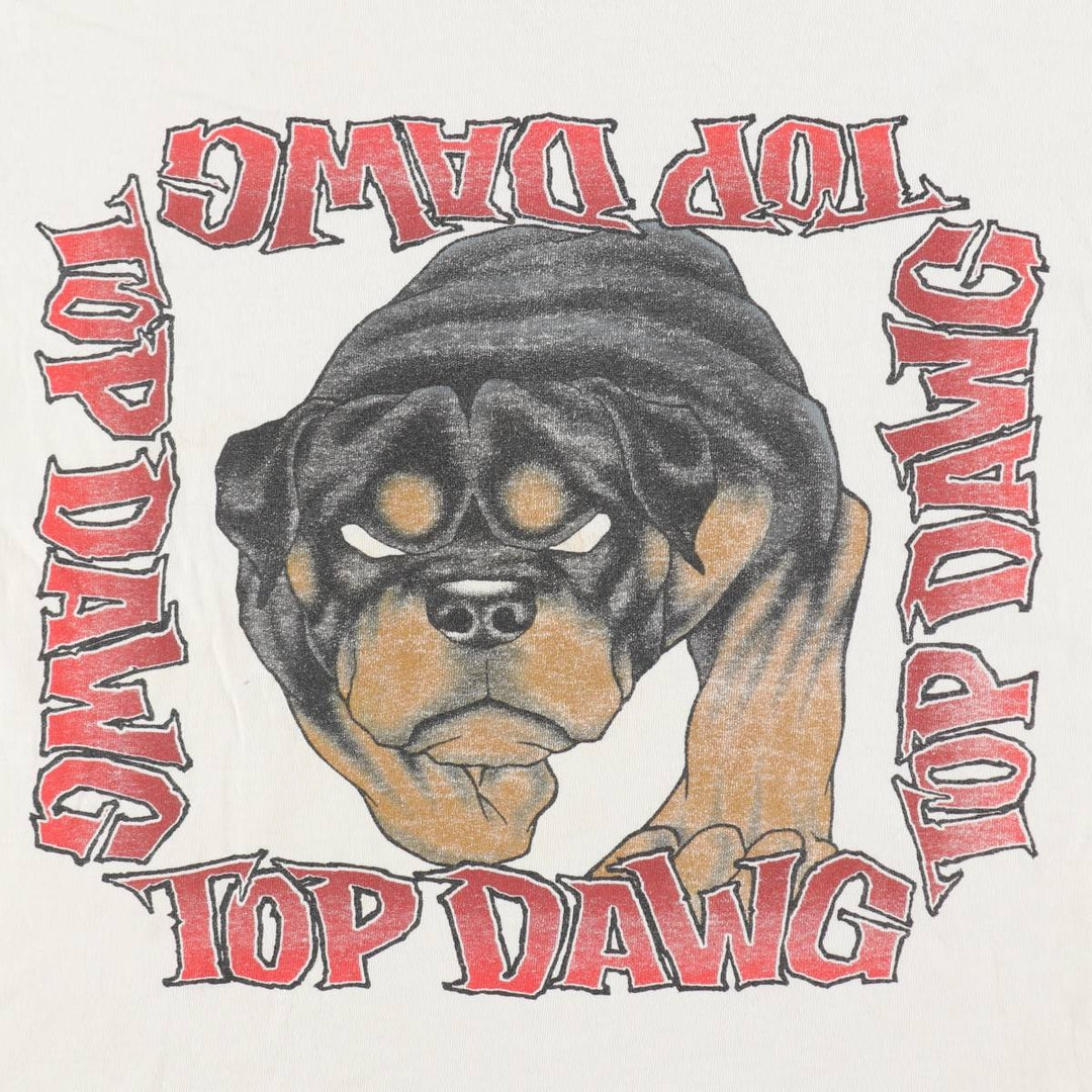 90'S TOP DAWG Dog Print Animal T-Shirt, Made in USA, Men's XL (approx.) Vintage cotton white type Vintage Second Hand