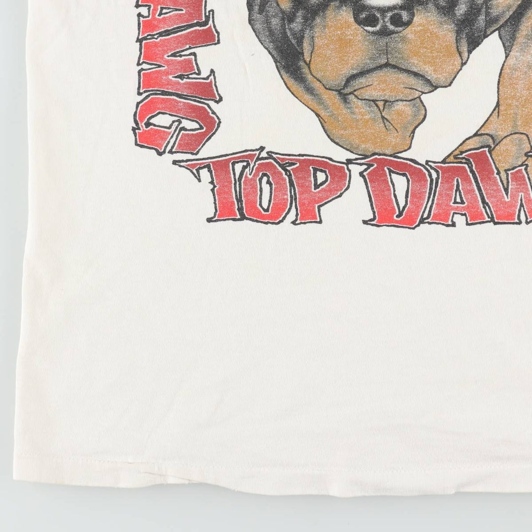 90'S TOP DAWG Dog Print Animal T-Shirt, Made in USA, Men's XL (approx.) Vintage cotton white type Vintage Second Hand