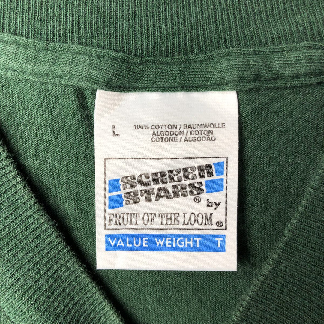 90'S Fruit of the Loom SCREEN STARS Screen Stars Printed T-shirt Men's L size Vintage cotton Green type dark green Vintage Second Hand