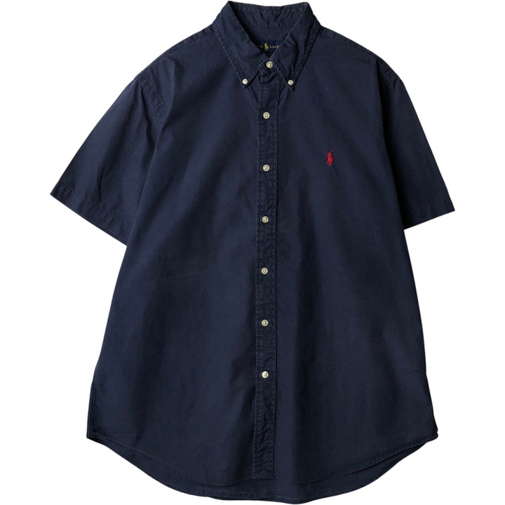 Ralph Lauren short sleeve button down shirt, men's size L cotton navy blue type Vintage Second Hand