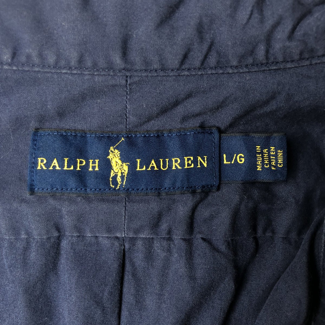 Ralph Lauren short sleeve button down shirt, men's size L cotton navy blue type Vintage Second Hand