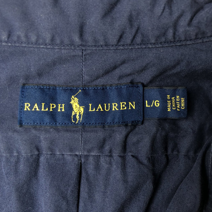Ralph Lauren short sleeve button down shirt, men's size L cotton navy blue type Vintage Second Hand