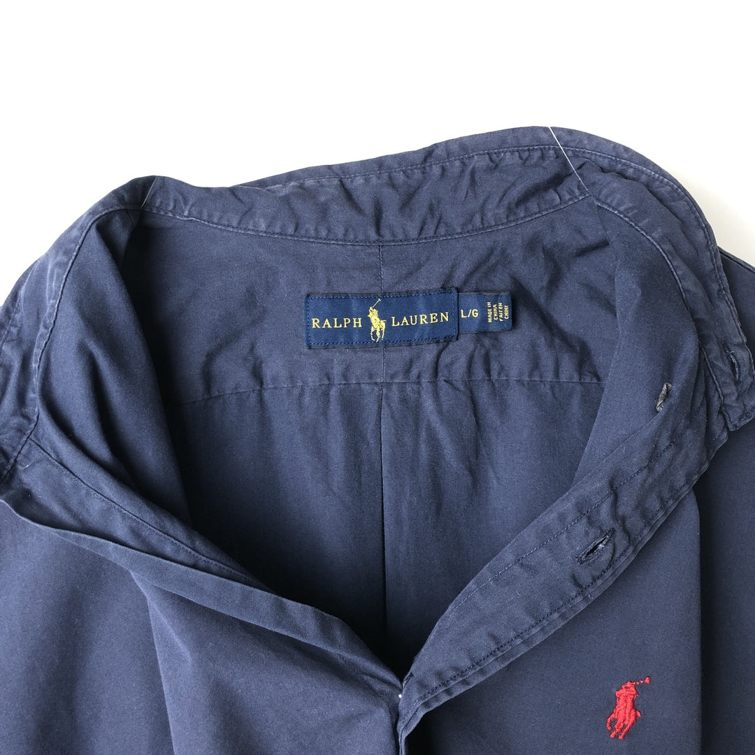 Ralph Lauren short sleeve button down shirt, men's size L cotton navy blue type Vintage Second Hand