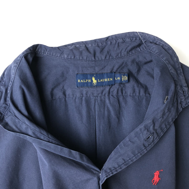 Ralph Lauren short sleeve button down shirt, men's size L cotton navy blue type Vintage Second Hand
