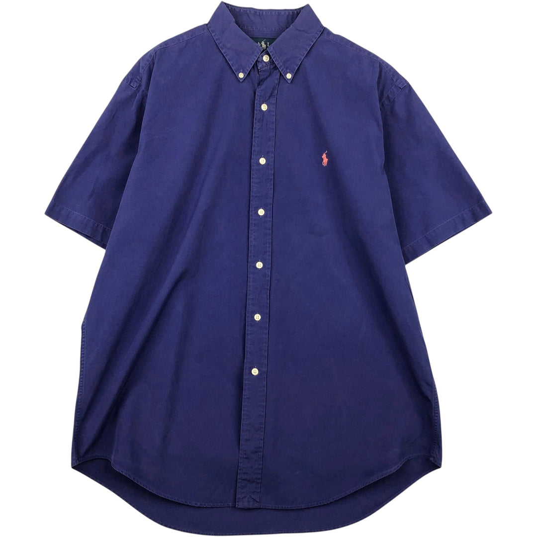 Ralph Lauren Classic Fit short sleeve button down shirt, men's size L cotton navy blue type Vintage Second Hand
