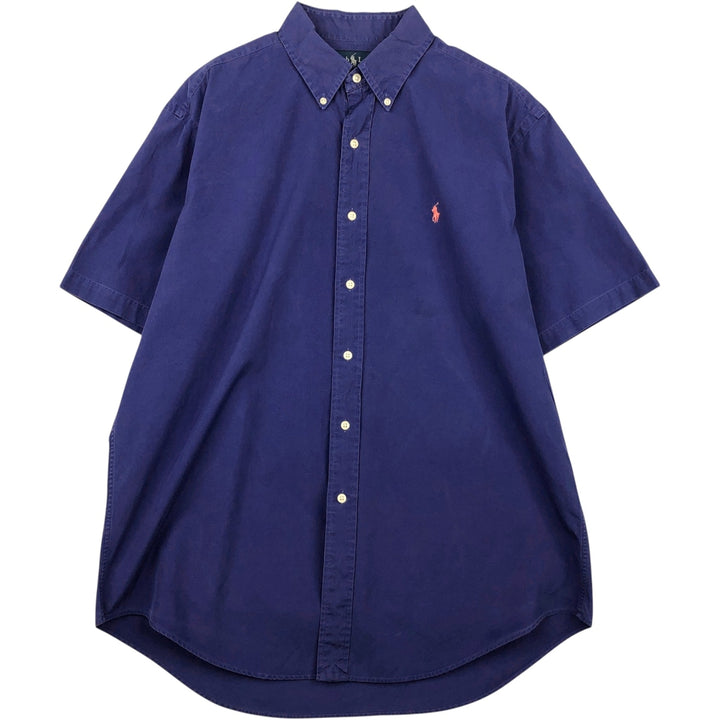 Ralph Lauren Classic Fit short sleeve button down shirt, men's size L cotton navy blue type Vintage Second Hand