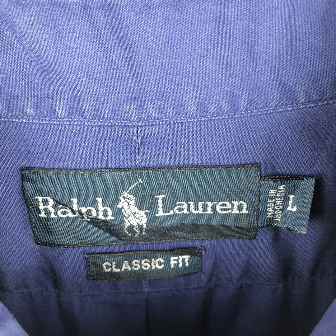 Ralph Lauren Classic Fit short sleeve button down shirt, men's size L cotton navy blue type Vintage Second Hand