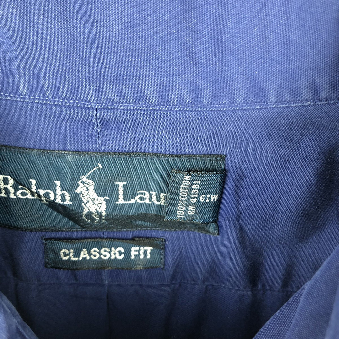 Ralph Lauren Classic Fit short sleeve button down shirt, men's size L cotton navy blue type Vintage Second Hand