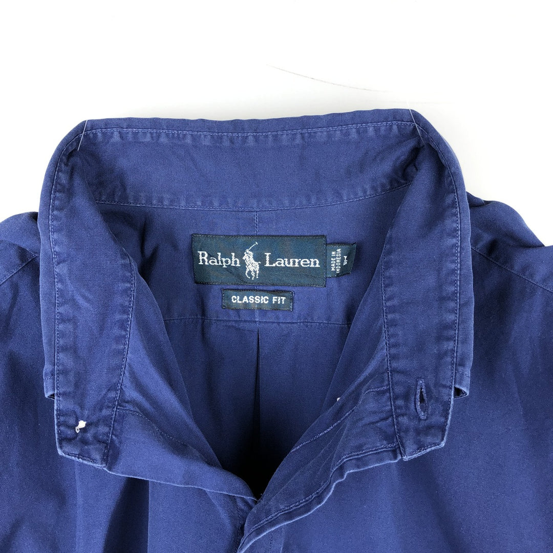 Ralph Lauren Classic Fit short sleeve button down shirt, men's size L cotton navy blue type Vintage Second Hand