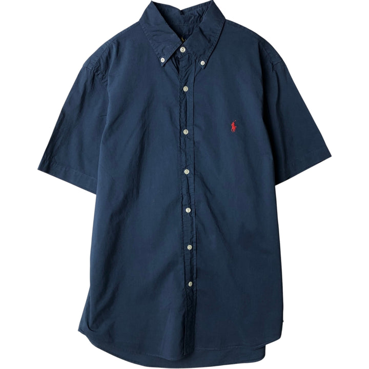 Ralph Lauren short sleeve button down shirt, men's size M cotton navy blue type Vintage Second Hand