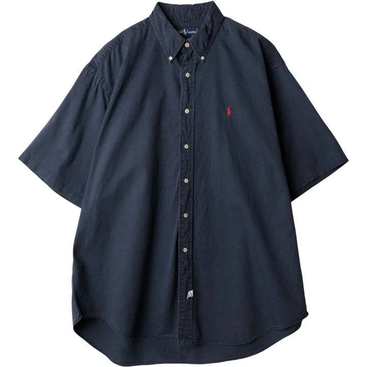 Ralph Lauren short-sleeved button-down shirt, men's size XL (approx.). cotton navy blue type Vintage Second Hand