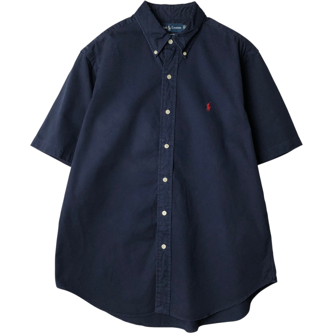 Ralph Lauren Classic Fit short sleeve button down shirt, men's size L cotton navy blue type Vintage Second Hand