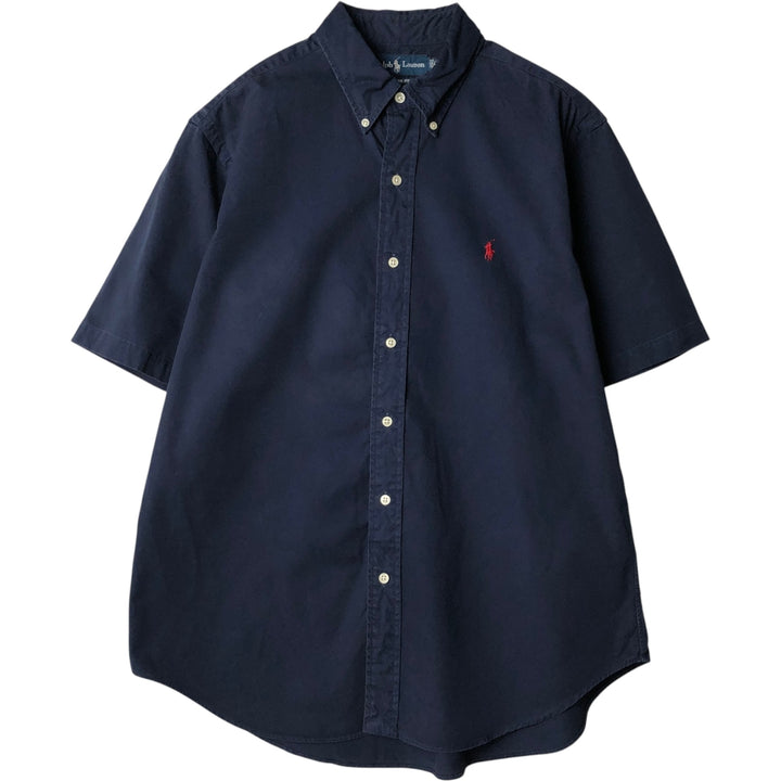 Ralph Lauren Classic Fit short sleeve button down shirt, men's size L cotton navy blue type Vintage Second Hand