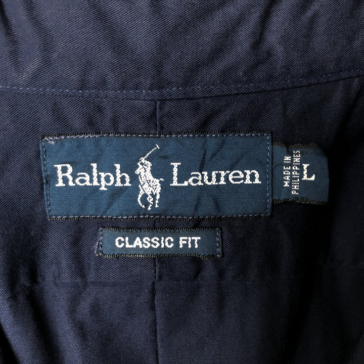 Ralph Lauren Classic Fit short sleeve button down shirt, men's size L cotton navy blue type Vintage Second Hand