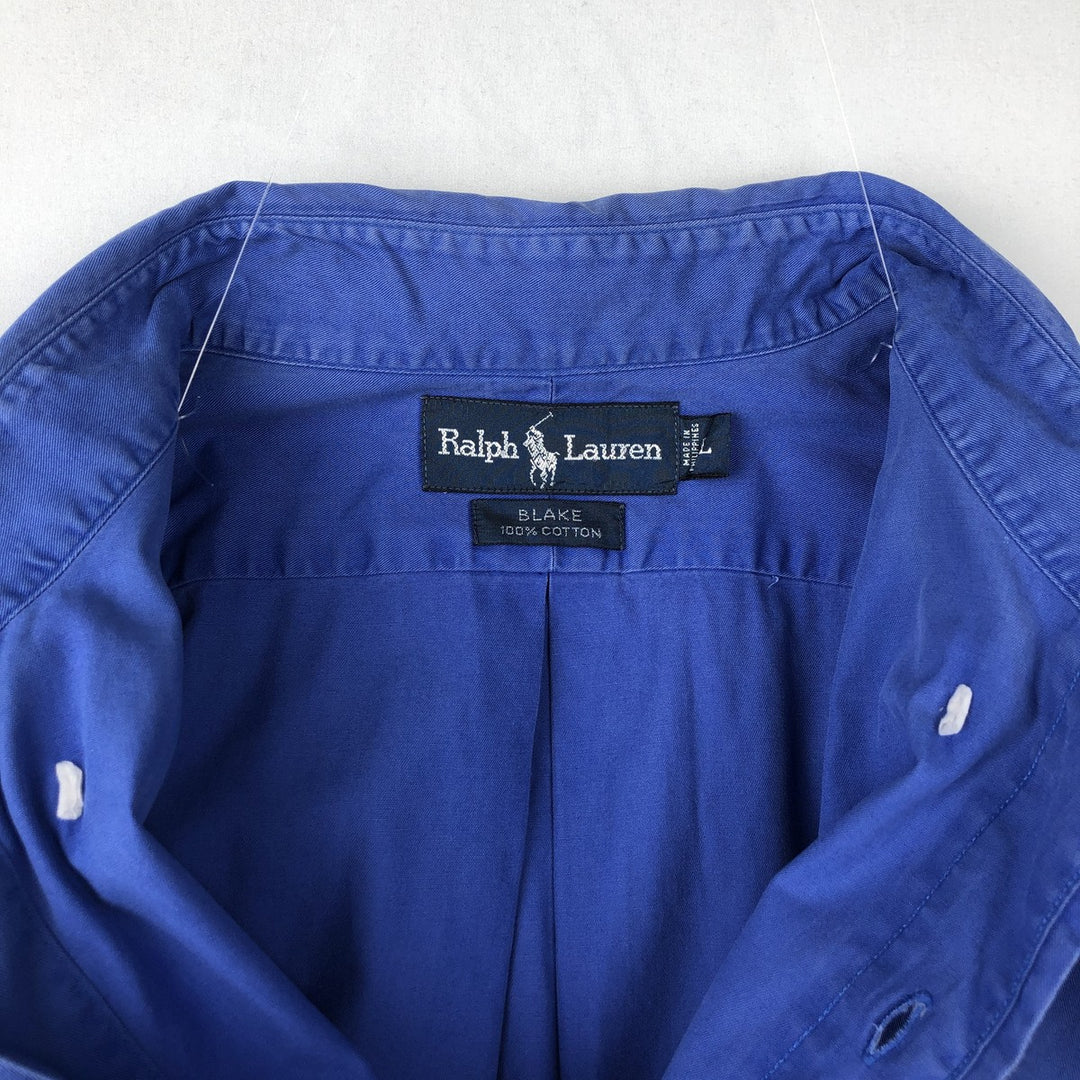 Ralph Lauren BLAKE short sleeve button down shirt, men's size L cotton blue type Vintage Second Hand
