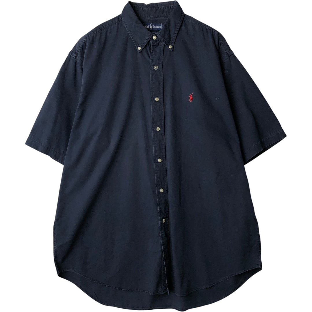 Ralph Lauren short sleeve button down shirt, men's size L cotton navy blue type Vintage Second Hand