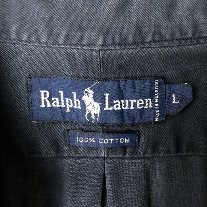 Ralph Lauren short sleeve button down shirt, men's size L cotton navy blue type Vintage Second Hand
