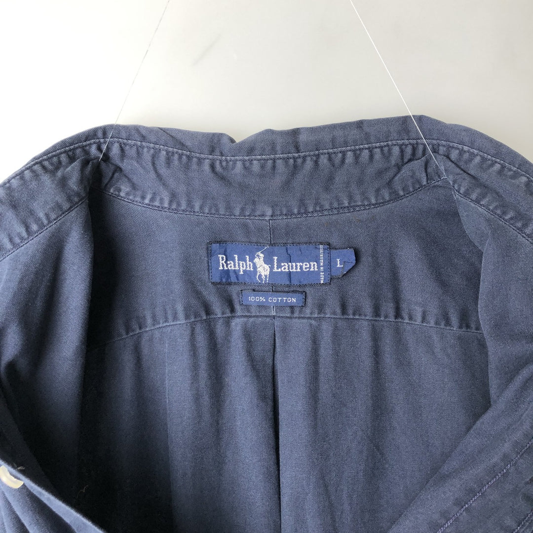 Ralph Lauren short sleeve button down shirt, men's size L cotton navy blue type Vintage Second Hand