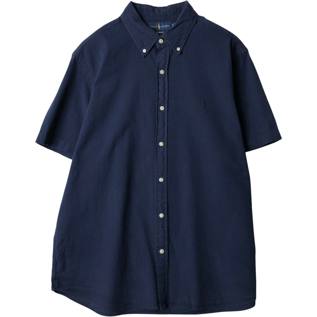 Ralph Lauren CLASSIC FIT RL UNTUCKED FIT Seersucker Short-Sleeve Button-Down Shirt, Men's Size XL (approx.) cotton navy blue type Vintage Second Hand