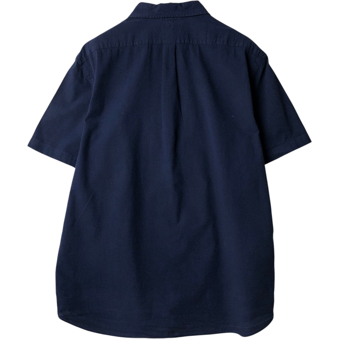 Ralph Lauren CLASSIC FIT RL UNTUCKED FIT Seersucker Short-Sleeve Button-Down Shirt, Men's Size XL (approx.) cotton navy blue type Vintage Second Hand