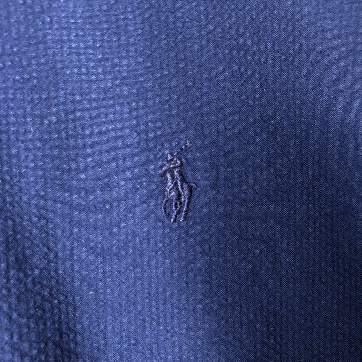 Ralph Lauren CLASSIC FIT RL UNTUCKED FIT Seersucker Short-Sleeve Button-Down Shirt, Men's Size XL (approx.) cotton navy blue type Vintage Second Hand