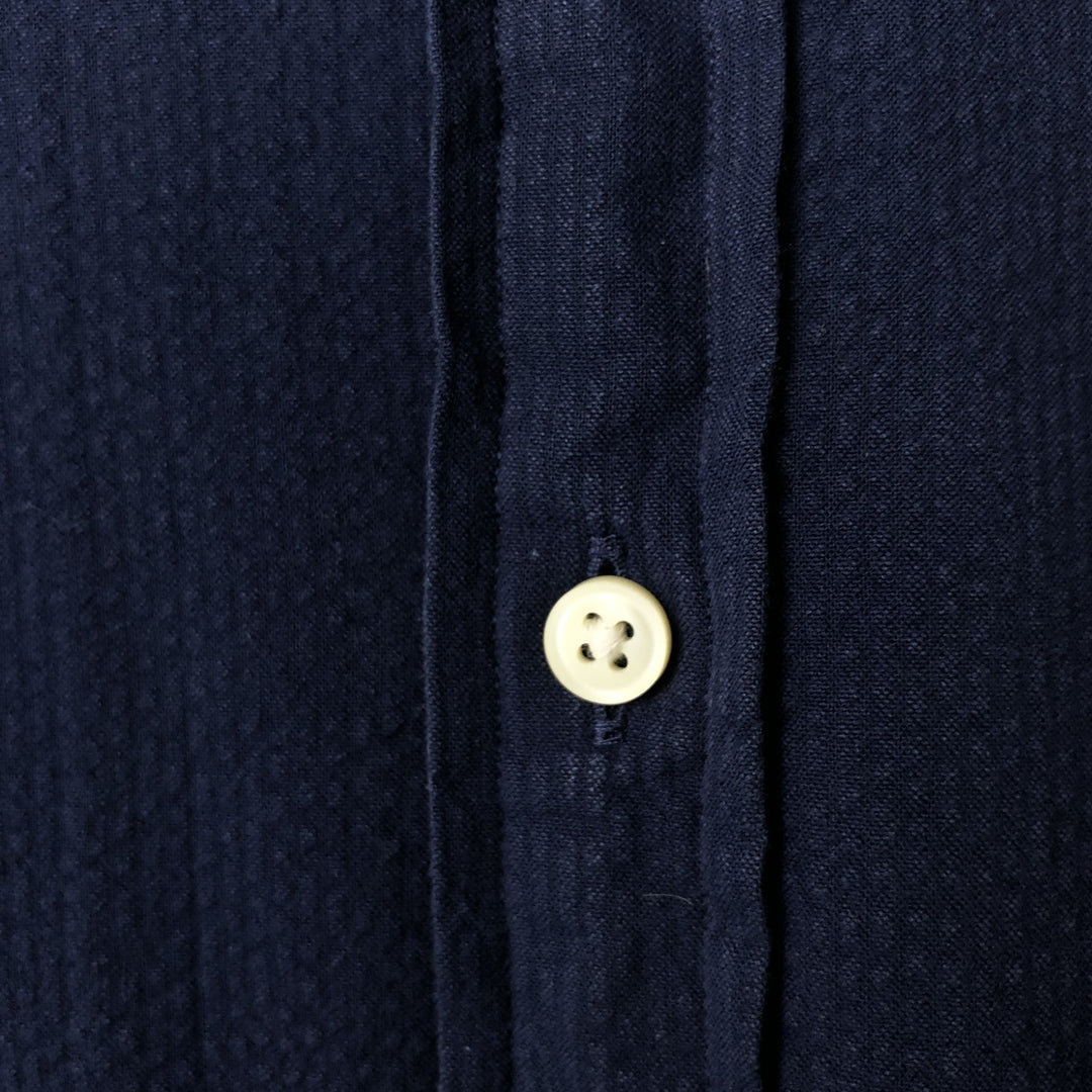 Ralph Lauren CLASSIC FIT RL UNTUCKED FIT Seersucker Short-Sleeve Button-Down Shirt, Men's Size XL (approx.) cotton navy blue type Vintage Second Hand