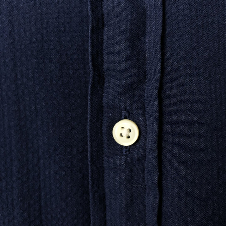 Ralph Lauren CLASSIC FIT RL UNTUCKED FIT Seersucker Short-Sleeve Button-Down Shirt, Men's Size XL (approx.) cotton navy blue type Vintage Second Hand