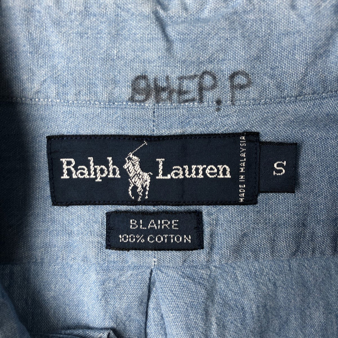 Ralph Lauren BLAIRE Short-Sleeve Button-Down Chambray Shirt, Men's Size S (approx.) cotton Blue type light blue Vintage Second Hand