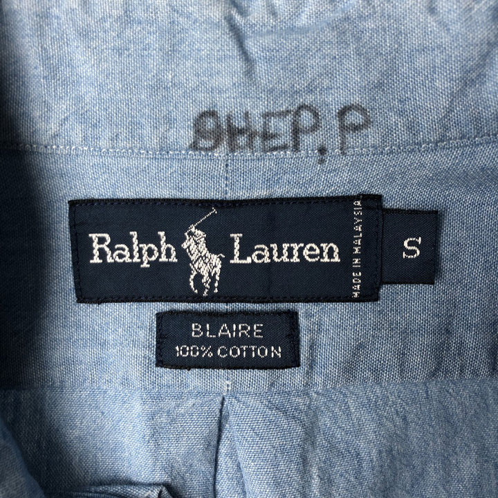 Ralph Lauren BLAIRE Short-Sleeve Button-Down Chambray Shirt, Men's Size S (approx.) cotton Blue type light blue Vintage Second Hand