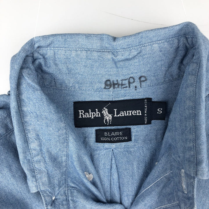 Ralph Lauren BLAIRE Short-Sleeve Button-Down Chambray Shirt, Men's Size S (approx.) cotton Blue type light blue Vintage Second Hand