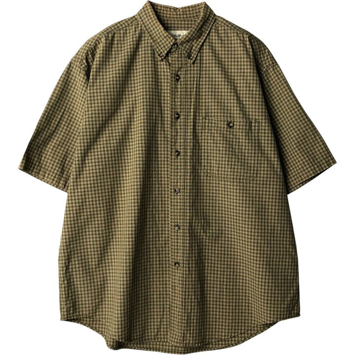 1990'S Eddie Bauer Short-Sleeve Button-Down Check Shirt, Men's Size L (approx.), Vintage cotton green type yellow green Vintage Second Hand