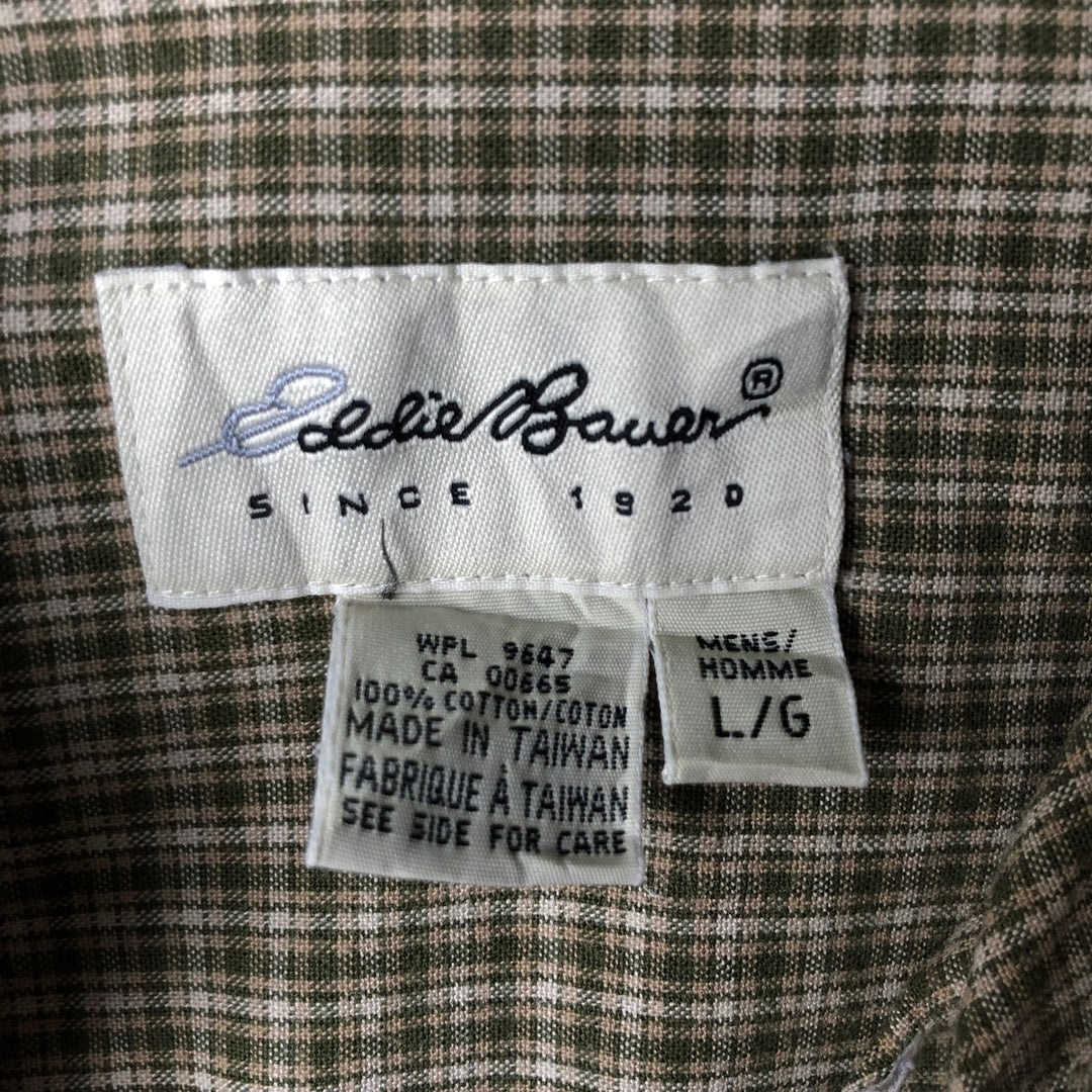 1990'S Eddie Bauer Short-Sleeve Button-Down Check Shirt, Men's Size L (approx.), Vintage cotton green type yellow green Vintage Second Hand