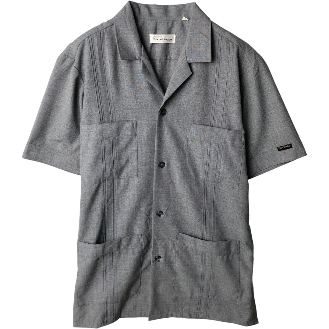Pierre Cardin Short-Sleeve Open-Collar Mexican Shirt / Cuban Shirt / Boxy Shirt - Men's Size M (approx.) unclear gray type Vintage Second Hand