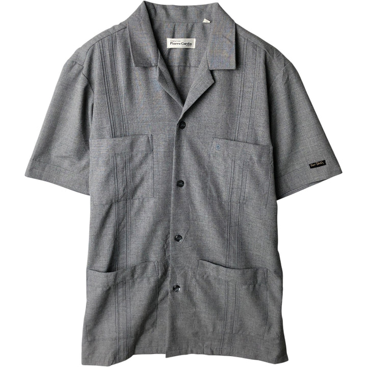 Pierre Cardin Short-Sleeve Open-Collar Mexican Shirt / Cuban Shirt / Boxy Shirt - Men's Size M (approx.) unclear gray type Vintage Second Hand