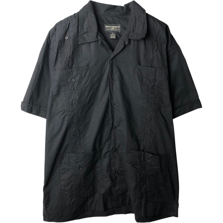 Steve & Barries Short-Sleeve Open-Collar Mexican Shirt, Cuban Shirt, Boxy Shirt, Men's Size XL (approx.) cotton black type Vintage Second Hand