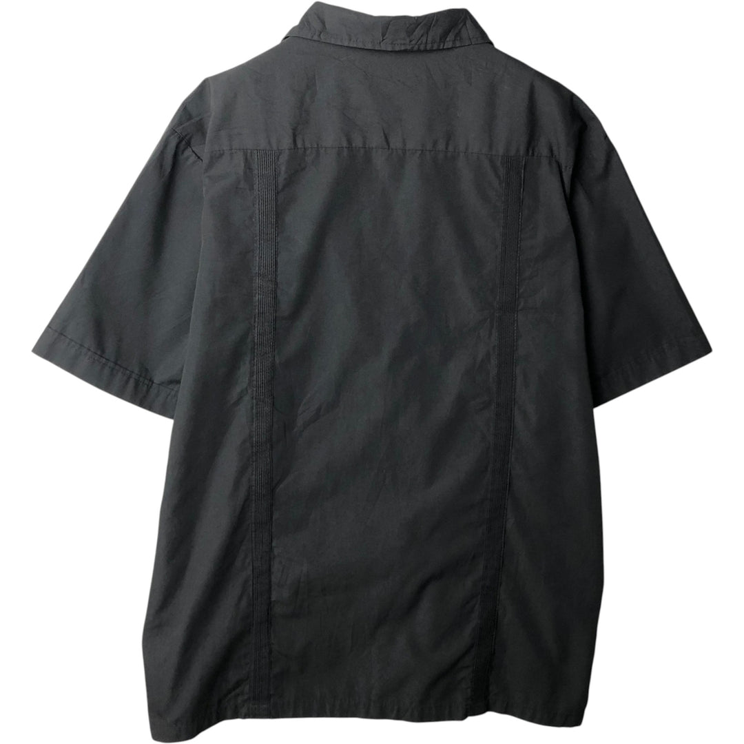 FIRST LINE Short-Sleeve Open-Collar Mexican Shirt, Cuban Shirt, Boxy Shirt, Men's Size XL (approx.) polyester black type Vintage Second Hand
