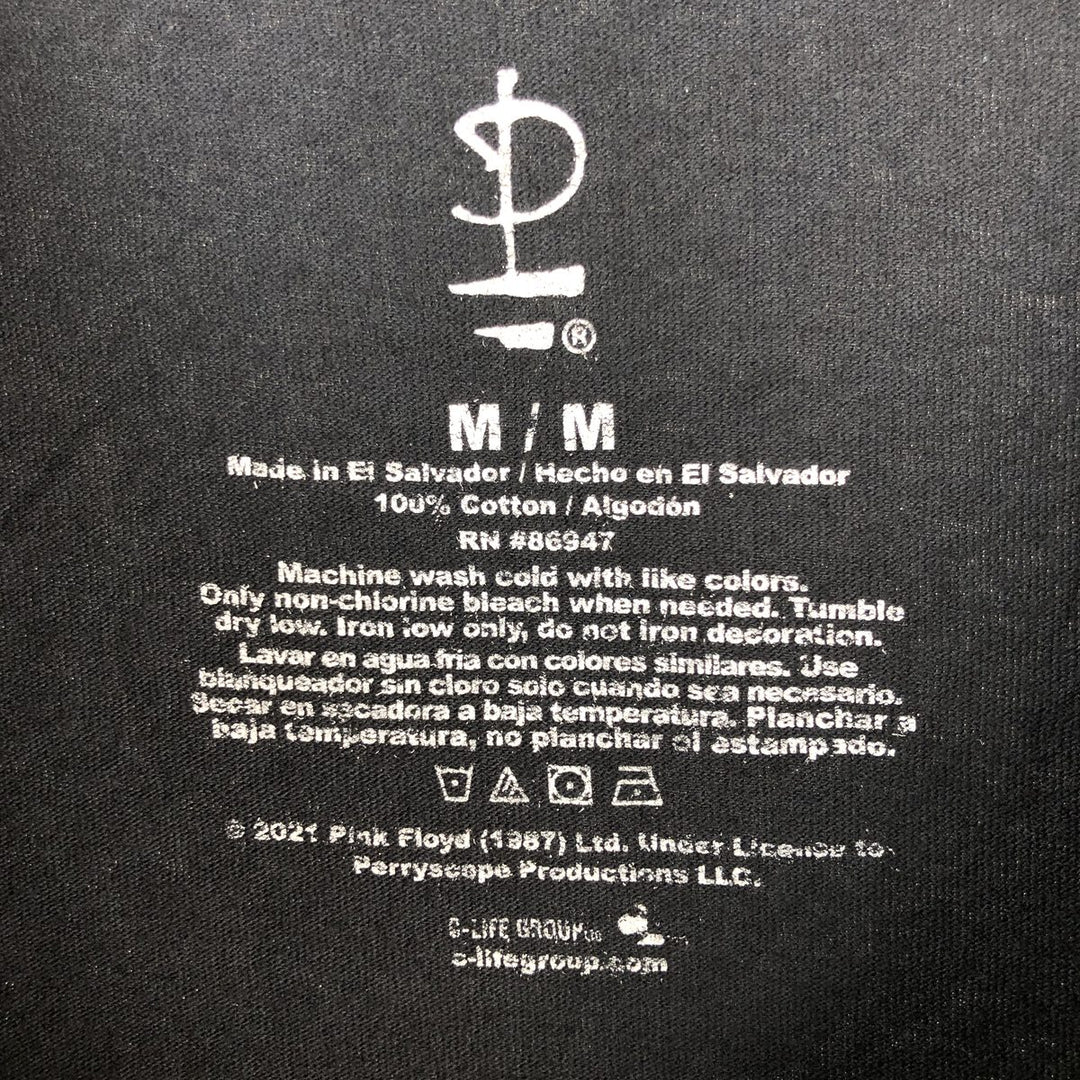 PINK FLOYD Pink Floyd Band T-shirt Band T Men's M size cotton black type Vintage Second Hand