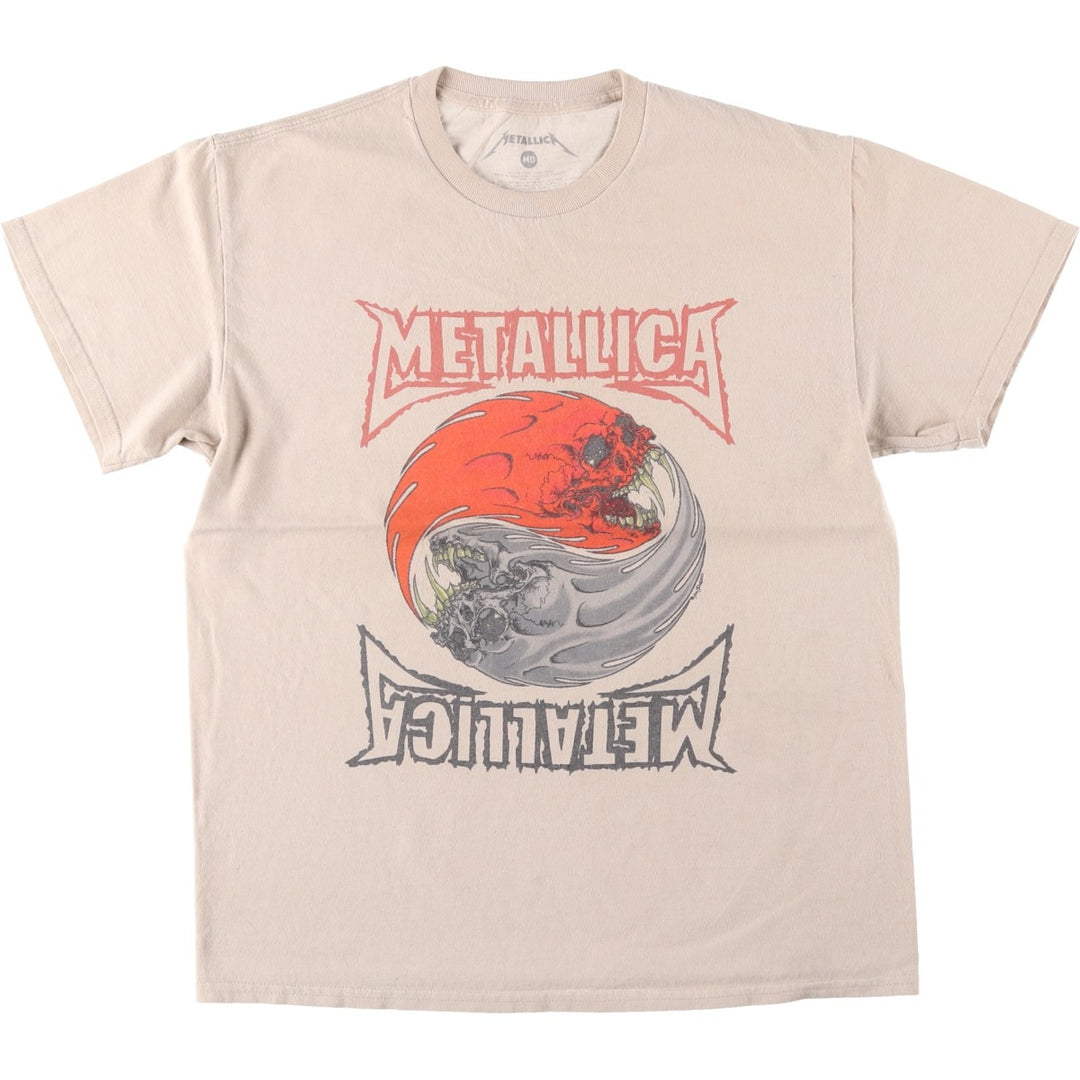 METALLICA Skull Pattern Band T-shirt Band Tee Men's M size cotton Beige type Vintage Second Hand