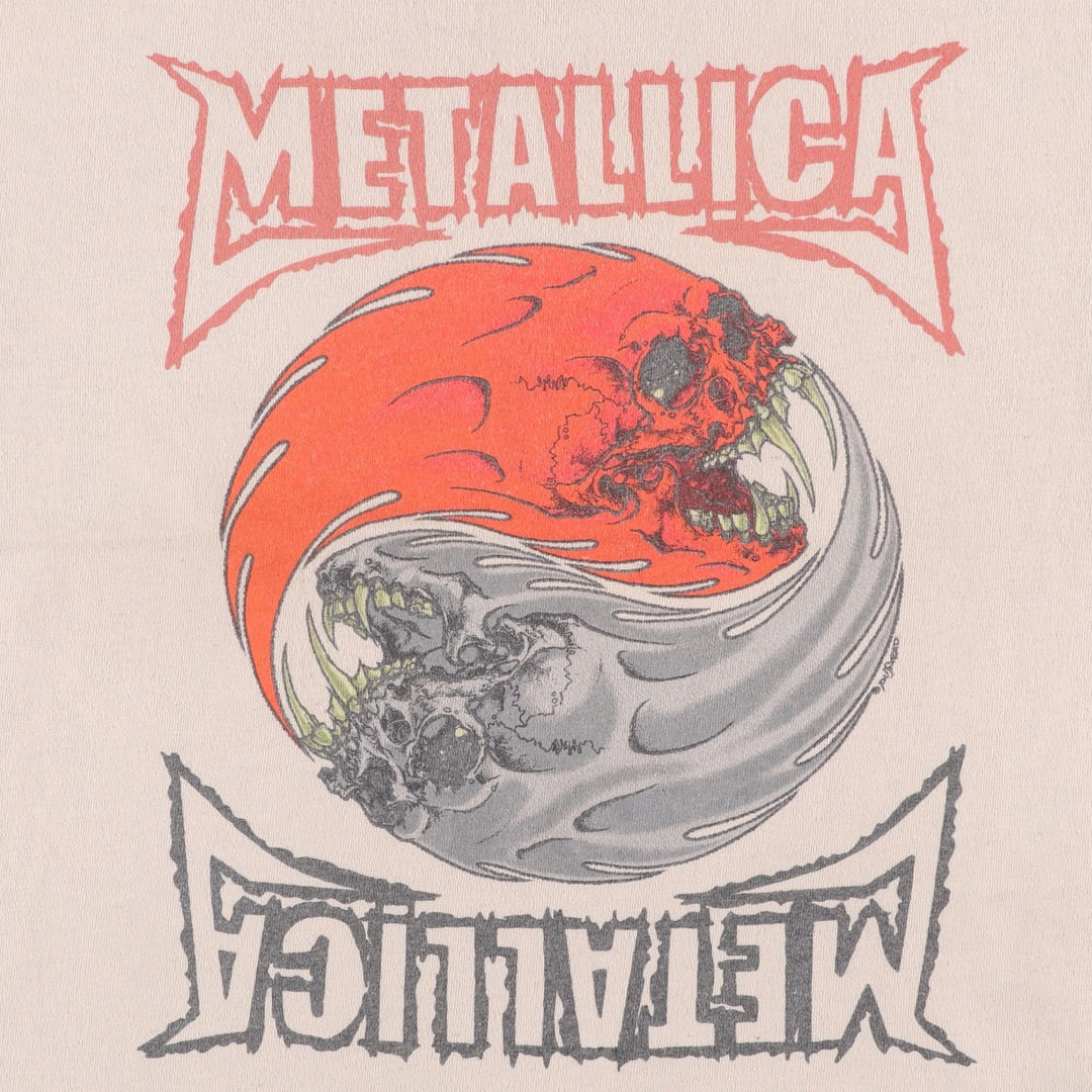 METALLICA Skull Pattern Band T-shirt Band Tee Men's M size cotton Beige type Vintage Second Hand