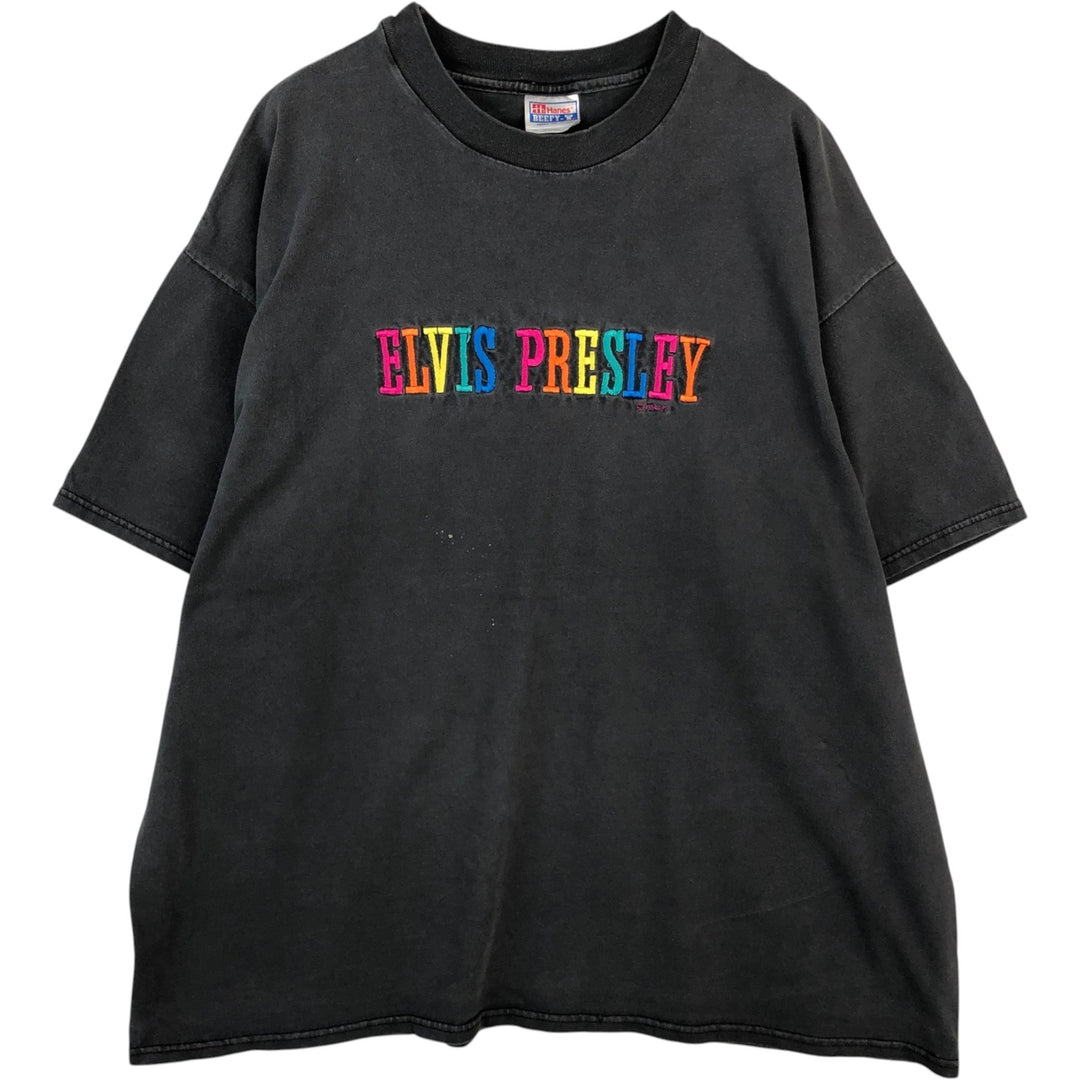 90s-00'S Hanes Elvis Presley Band T-shirt, Made in USA, Men's XXL equivalent, Vintage cotton Charcoal Vintage Second Hand