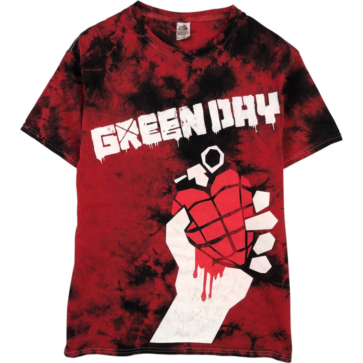 Fruit of the Loom Green Day Tie-Dye Pattern Band T-Shirt (Men's Size M) cotton red type Vintage Second Hand