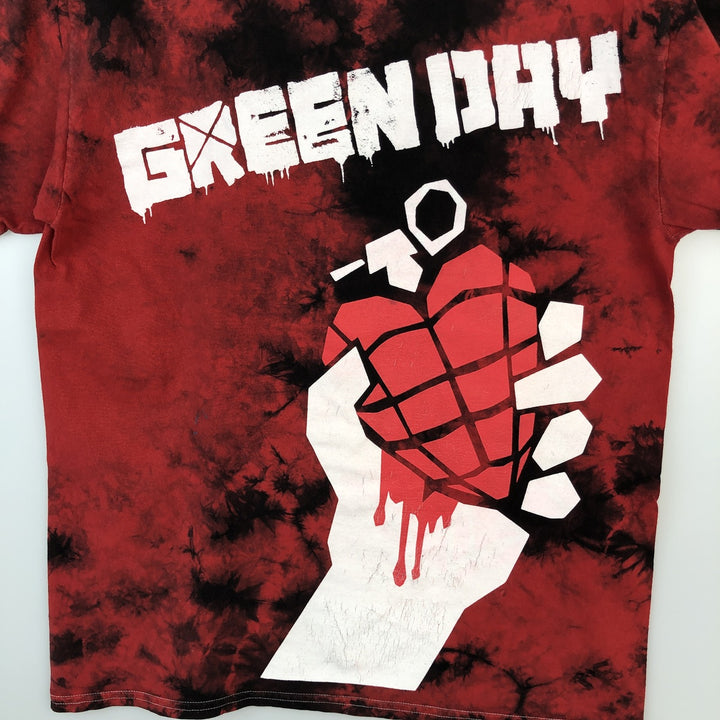 Fruit of the Loom Green Day Tie-Dye Pattern Band T-Shirt (Men's Size M) cotton red type Vintage Second Hand