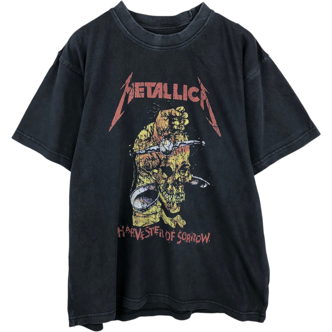 METALLICA Skull Pattern Band T-shirt Band Tee Men's L size unclear black type Vintage Second Hand