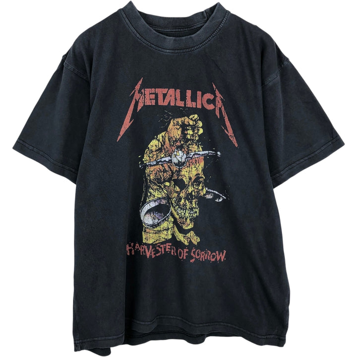 METALLICA Skull Pattern Band T-shirt Band Tee Men's L size unclear black type Vintage Second Hand