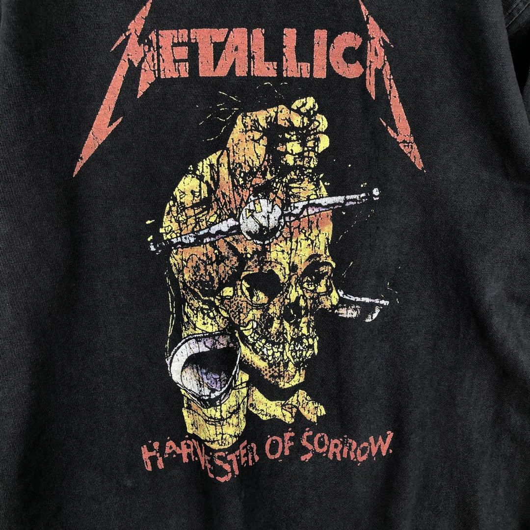 METALLICA Skull Pattern Band T-shirt Band Tee Men's L size unclear black type Vintage Second Hand