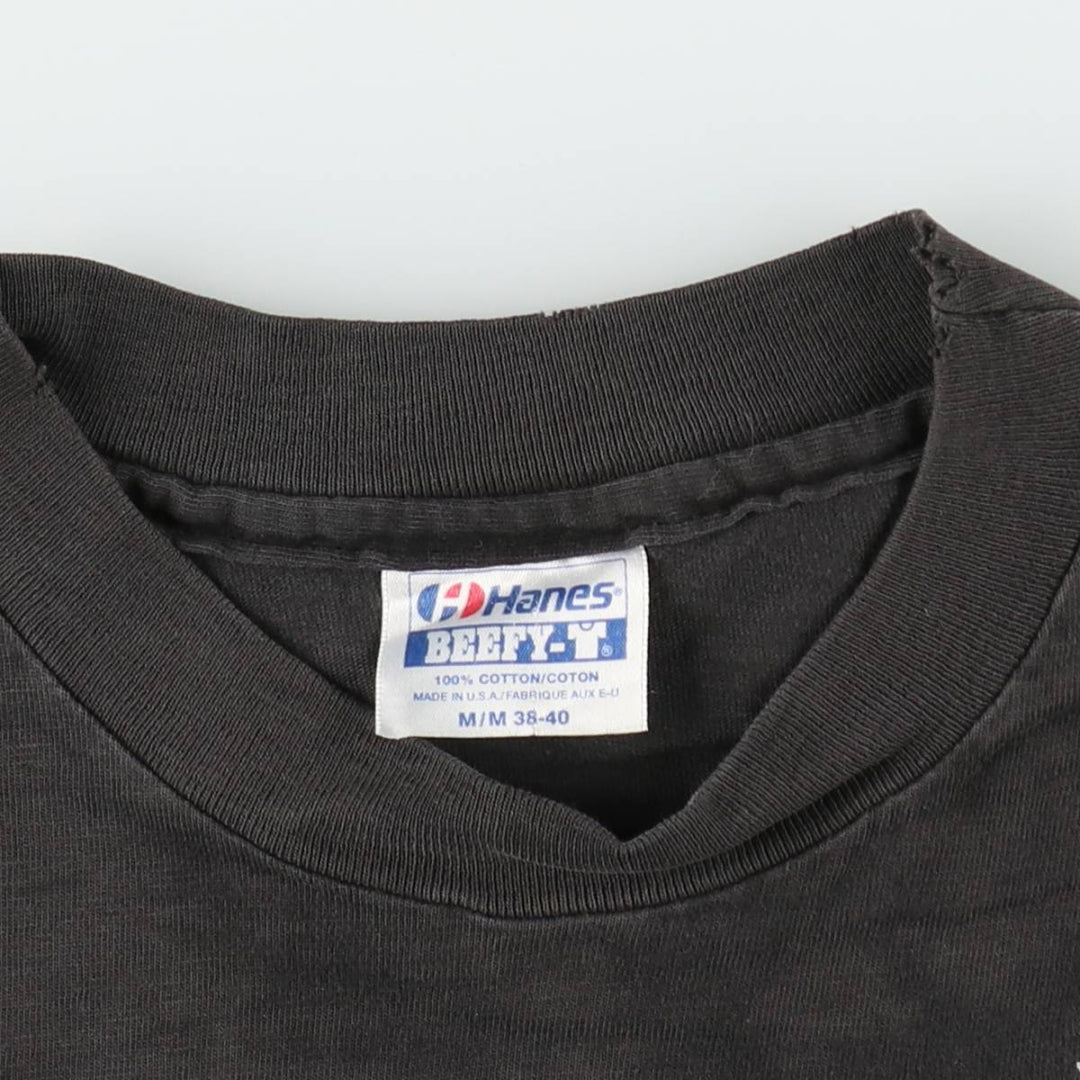 Vintage 1980'S Hanes BEEFY-T Blue Tag Print T-Shirt, Made in USA, Men's Size Medium cotton Charcoal Vintage Second Hand