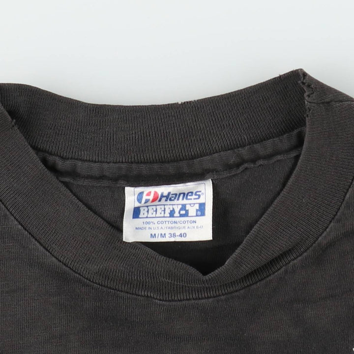 Vintage 1980'S Hanes BEEFY-T Blue Tag Print T-Shirt, Made in USA, Men's Size Medium cotton Charcoal Vintage Second Hand
