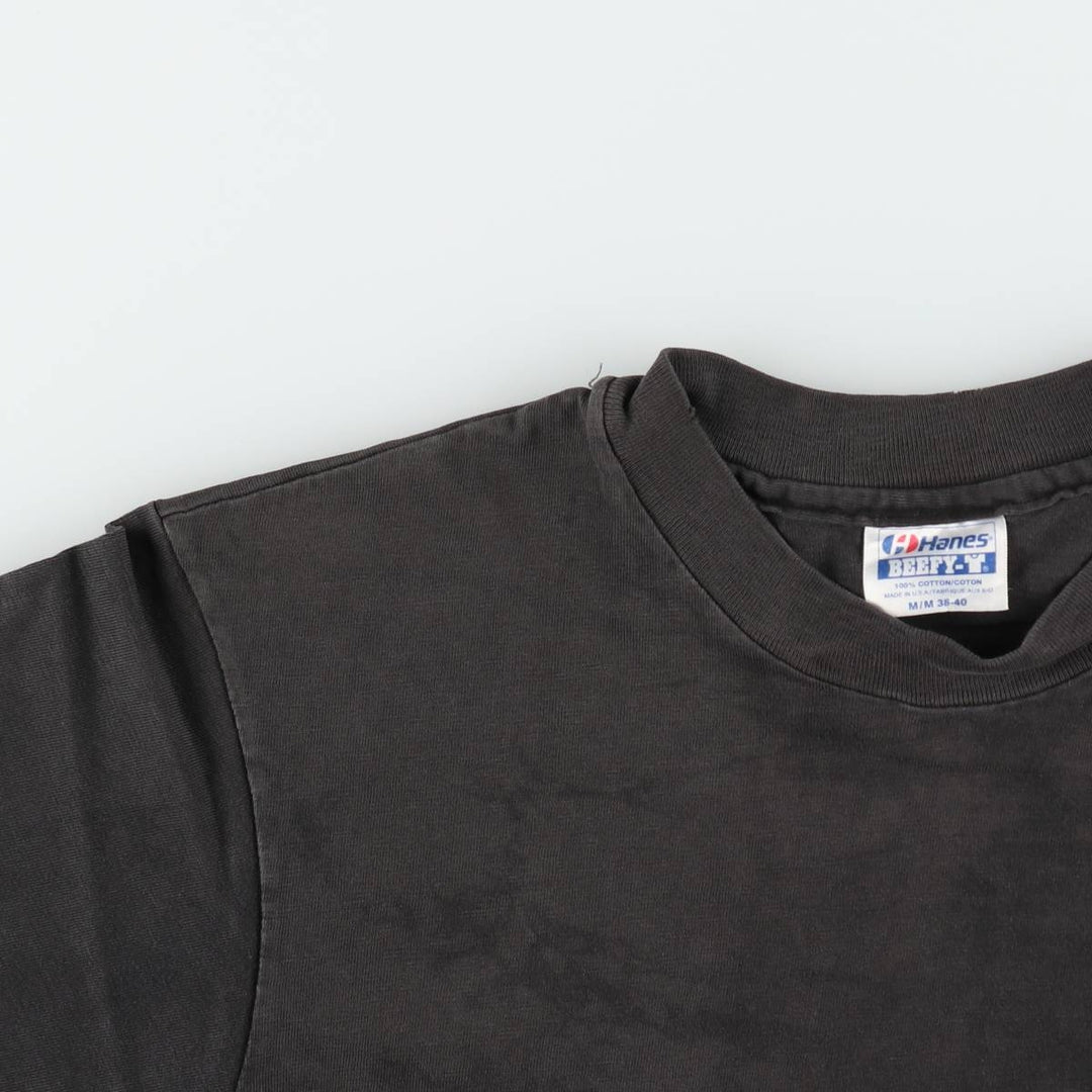 Vintage 1980'S Hanes BEEFY-T Blue Tag Print T-Shirt, Made in USA, Men's Size Medium cotton Charcoal Vintage Second Hand
