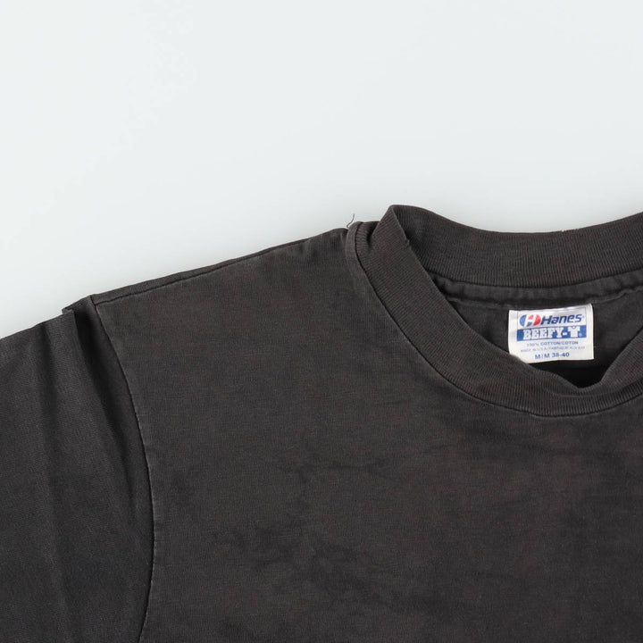 Vintage 1980'S Hanes BEEFY-T Blue Tag Print T-Shirt, Made in USA, Men's Size Medium cotton Charcoal Vintage Second Hand